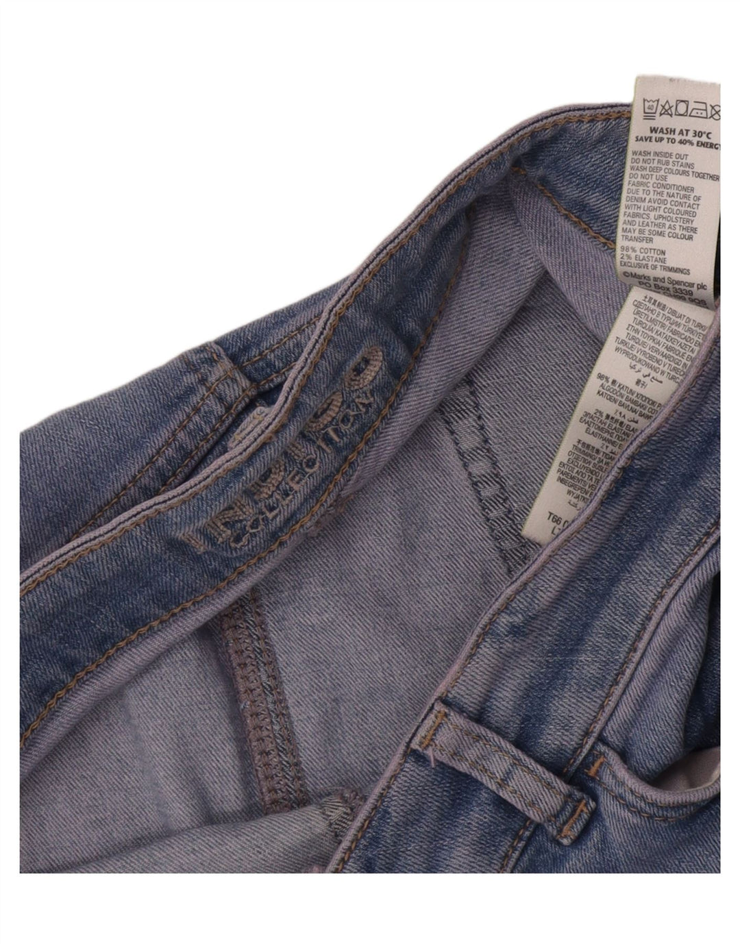 Gonna in denim effetto invecchiato Marks & Spencer da donna UK 12 medio W32 blu