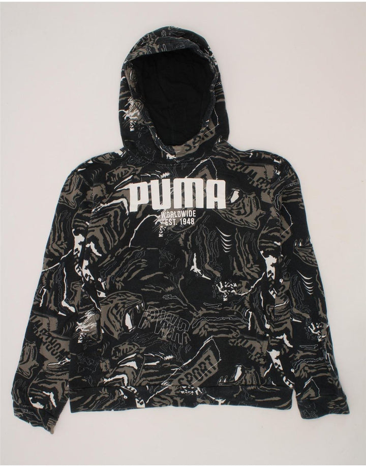 PUMA Boys Abstract Pattern Graphic Hoodie Jumper 13-14 Years Black Cotton Vintage Puma and Second-Hand Puma from Messina Hembry 