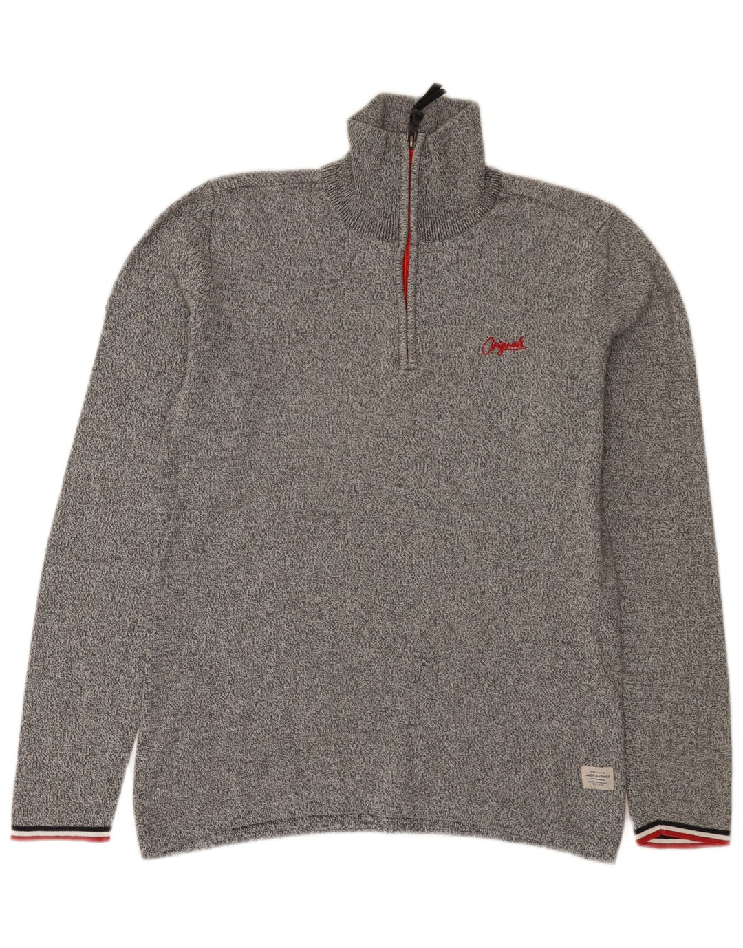 Maglione da uomo Jack & Jones con zip e collo piccolo grigio screziato