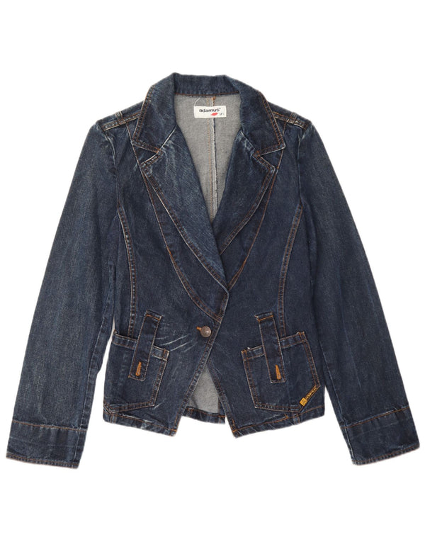 Giacca blazer vintage da donna in denim a 1 bottone UK 10 piccola blu