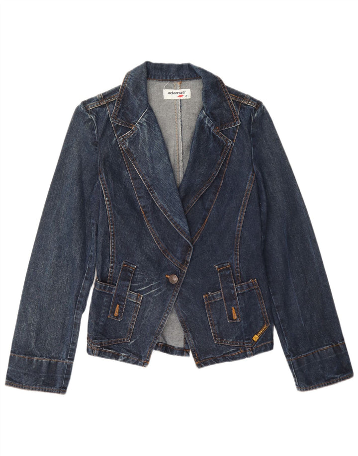 Giacca blazer vintage da donna in denim a 1 bottone UK 10 piccola blu