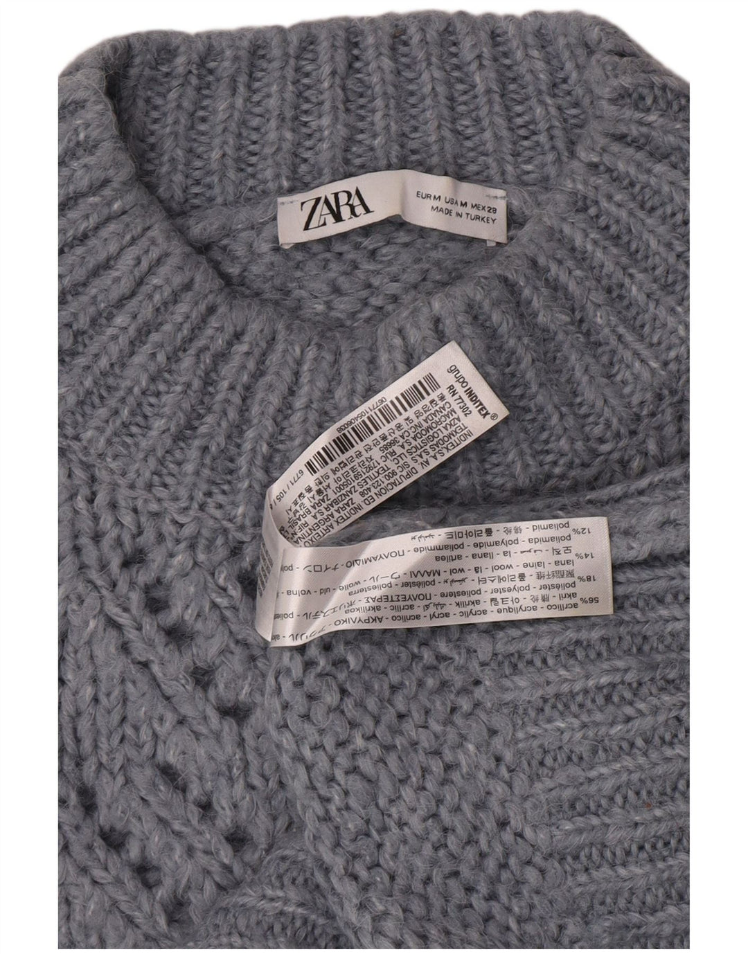 Maglione corto a collo alto da donna Zara UK 12 Acrilico blu medio