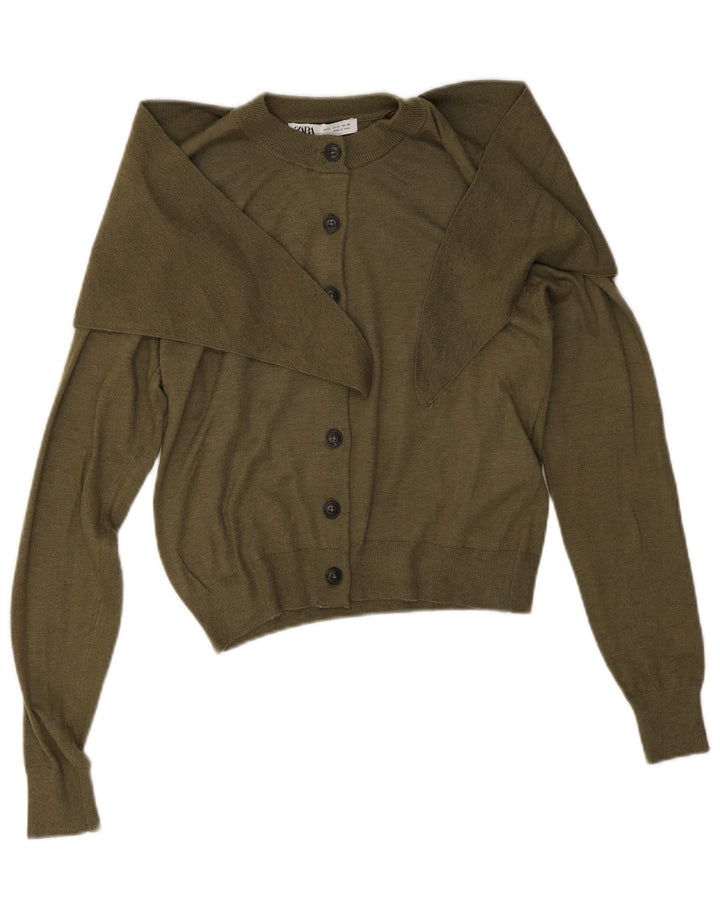 Maglione cardigan corto da donna Zara UK 10 piccolo kaki poliammide