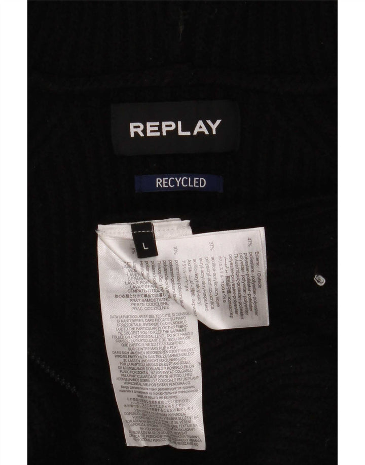 Maglione maglione con cappuccio da uomo Replay grande poliestere nero
