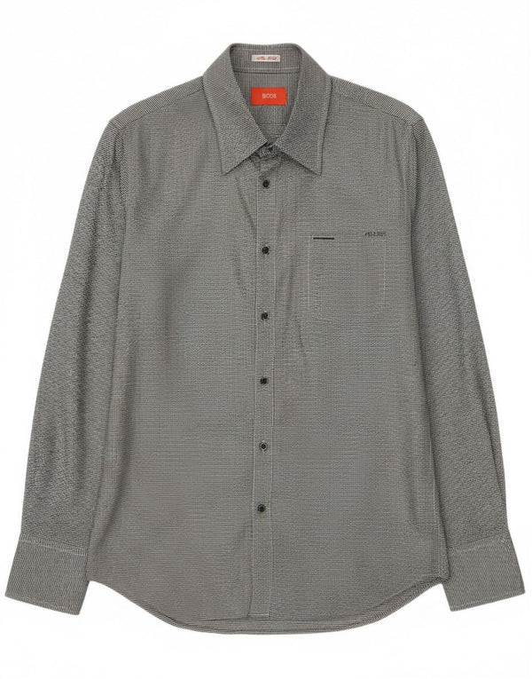 Camicia da uomo Hugo Boss piccola in cotone gessato grigio