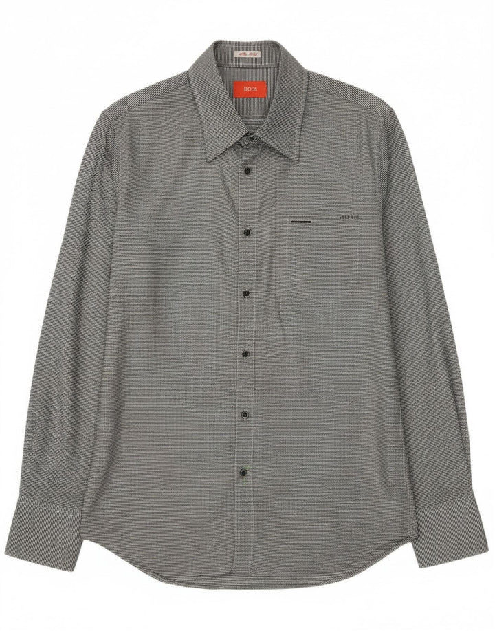 Camicia da uomo Hugo Boss piccola in cotone gessato grigio