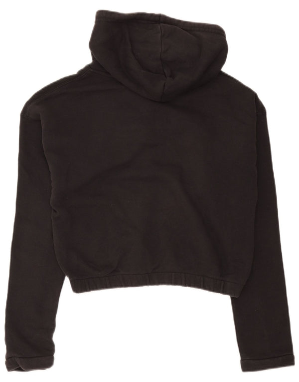 Felpa con cappuccio grafica corta da donna Adidas UK 14 grande cotone nero