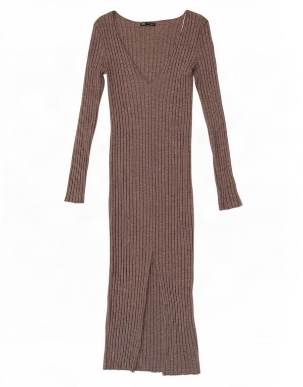 Abito maglione a maniche lunghe da donna Zara UK 14 Large in viscosa grigia
