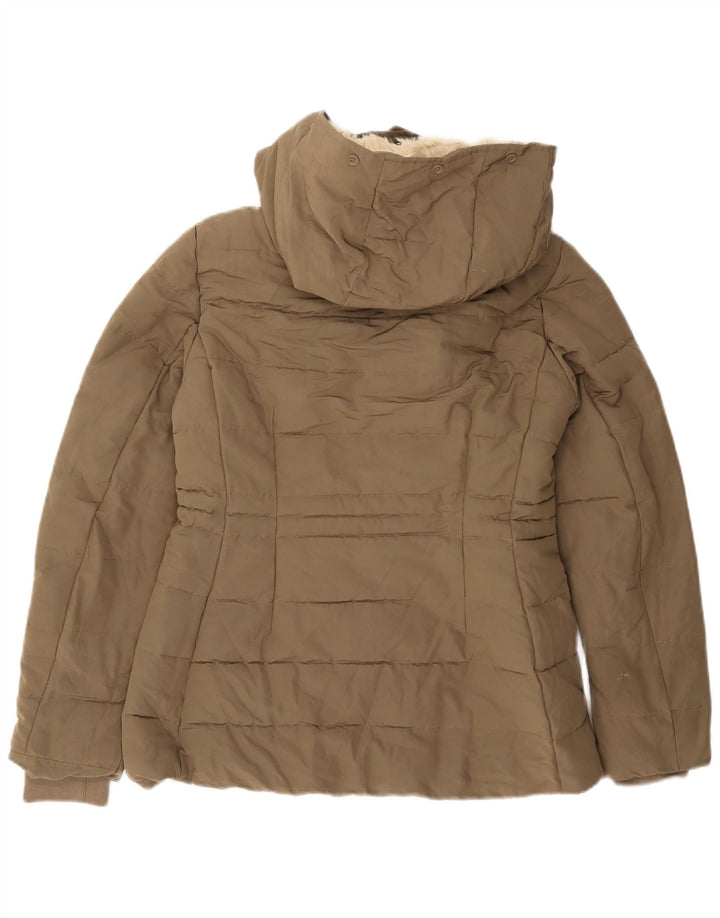 Giacca imbottita in sherpa con cappuccio da donna Zara UK 10 piccola poliestere kaki