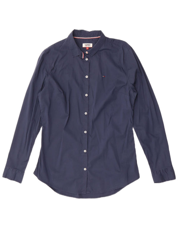 Camicia da donna Tommy Hilfiger UK 14 grande cotone blu navy