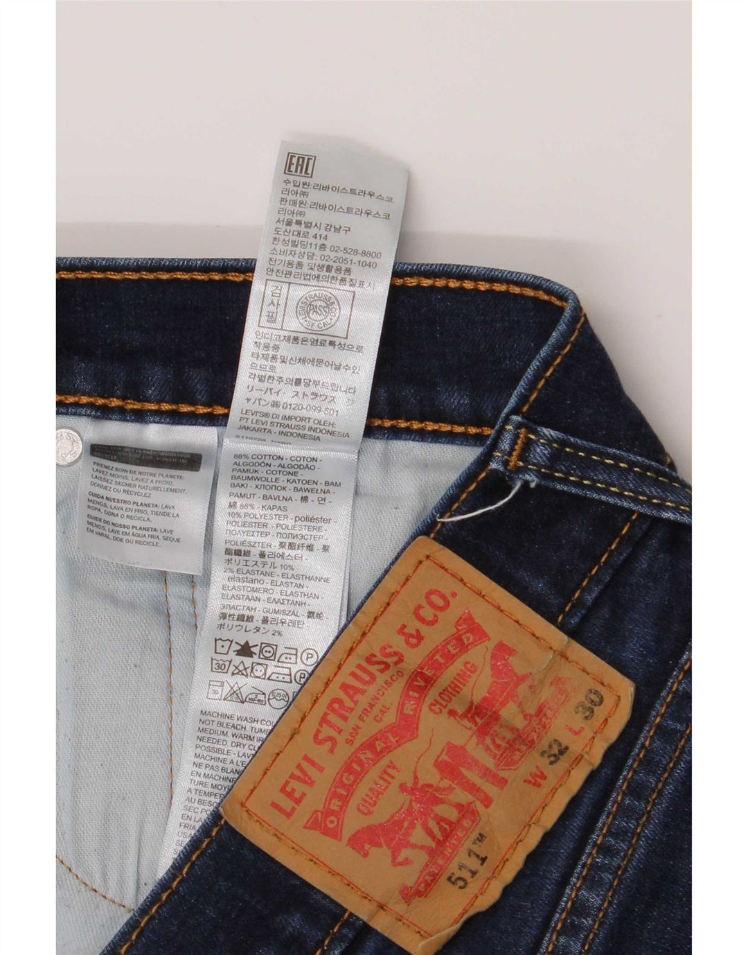 Levi's Uomo 511 Slim Jeans W32 L30 Blu Navy Cotone