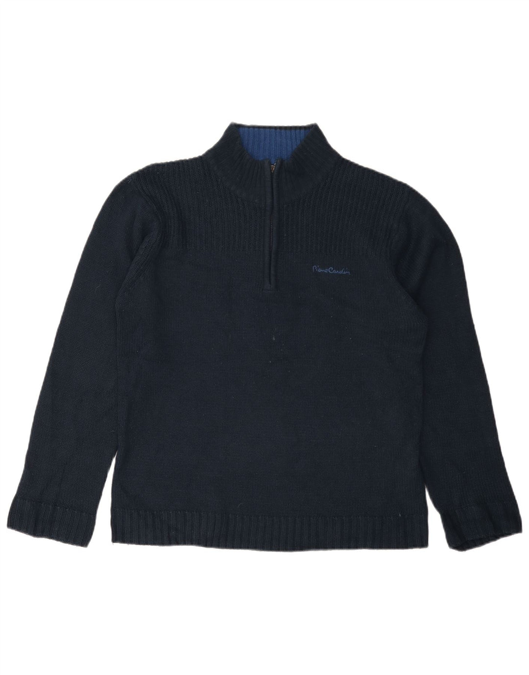 PIERRE CARDIN Maglione da uomo con zip e collo medio blu navy in acrilico