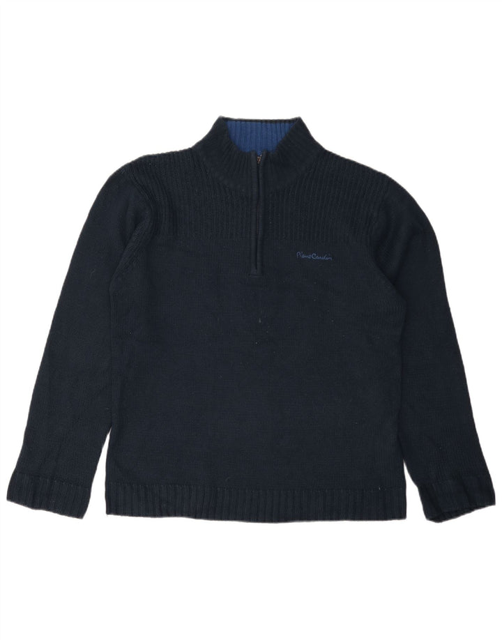 PIERRE CARDIN Maglione da uomo con zip e collo medio blu navy in acrilico