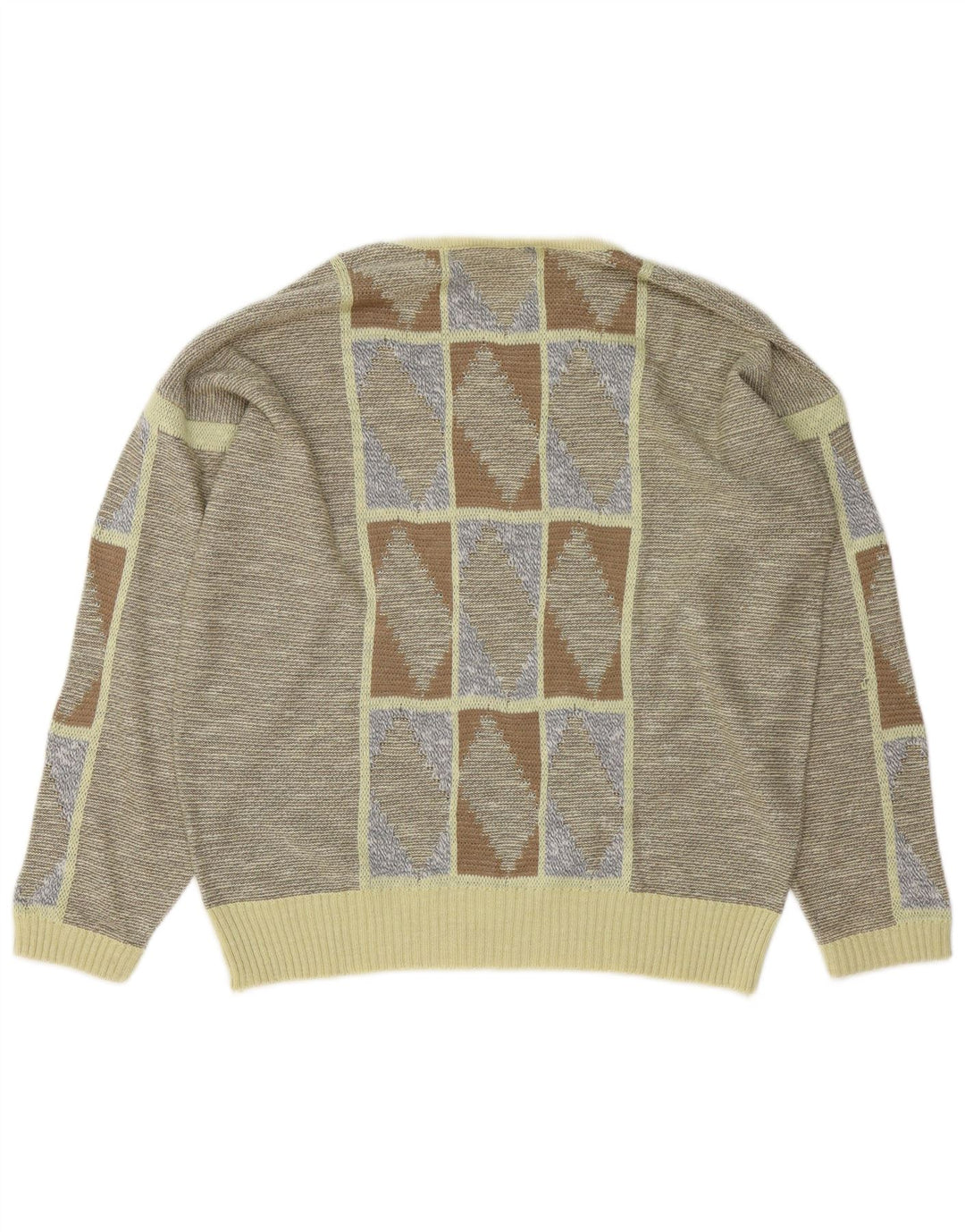 Maglione maglione con scollo a barca da donna VINTAGE UK 16 Grande grigio geometrico