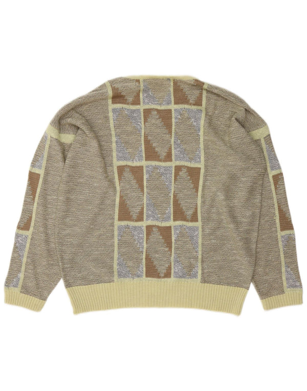 Maglione maglione con scollo a barca da donna VINTAGE UK 16 Grande grigio geometrico
