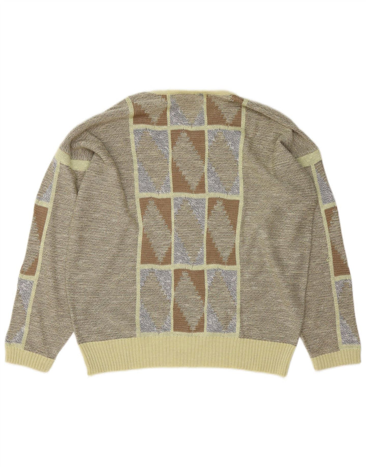 Maglione maglione con scollo a barca da donna VINTAGE UK 16 Grande grigio geometrico