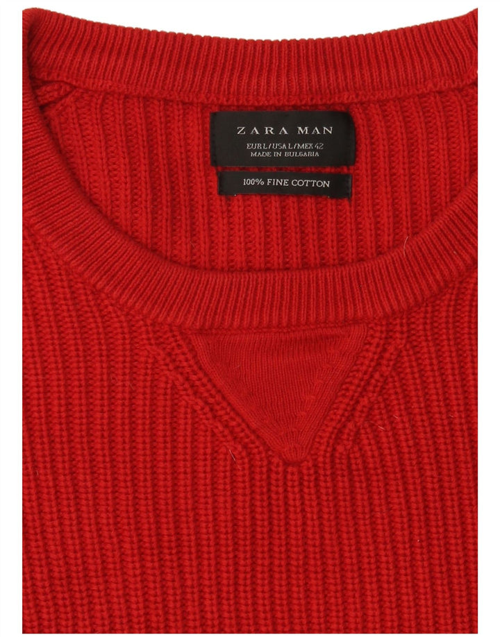Maglione Zara da uomo con scollo a barca grande in cotone rosso