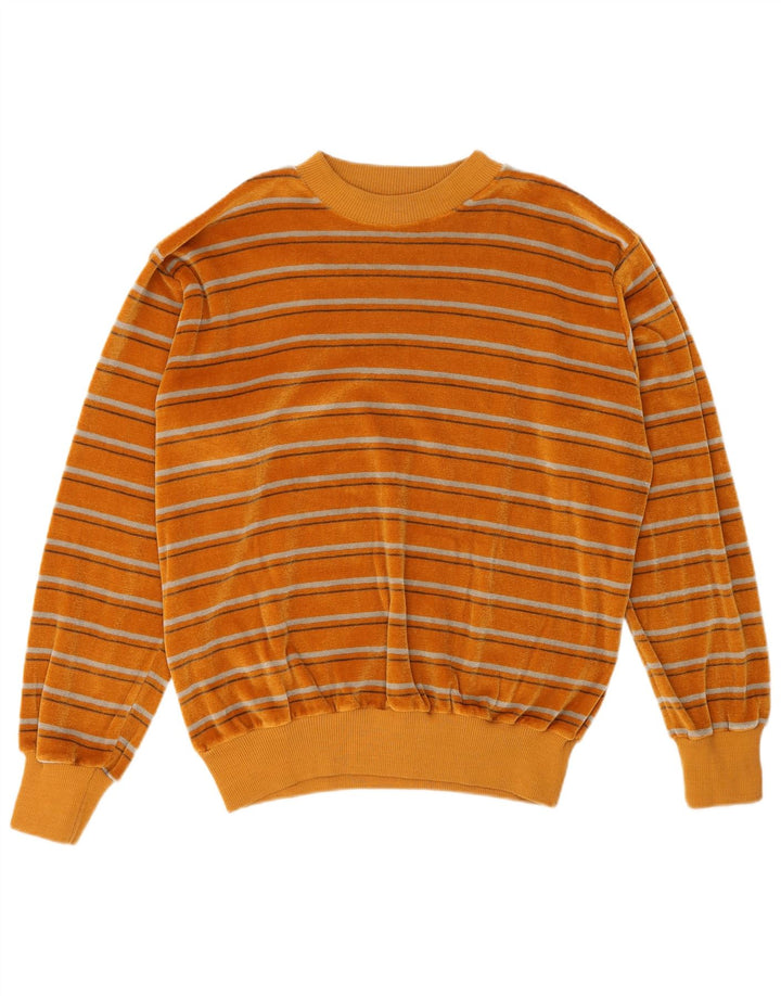 Felpa vintage da donna in velluto, maglione UK 14, a righe arancioni medie
