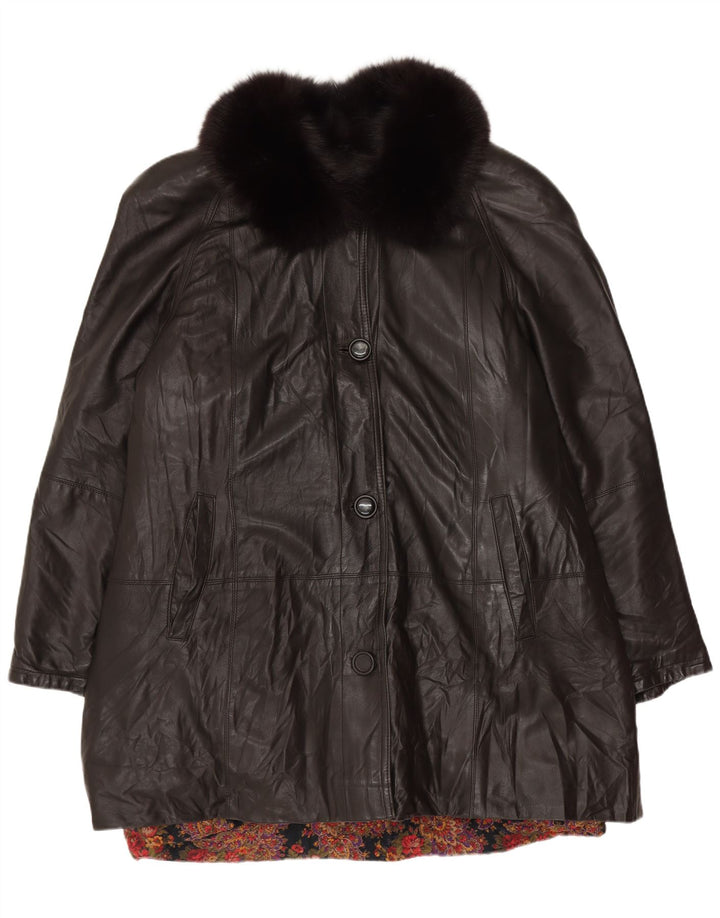 Cappotto in pelle da donna VINTAGE UK 18 XL in pelle nera
