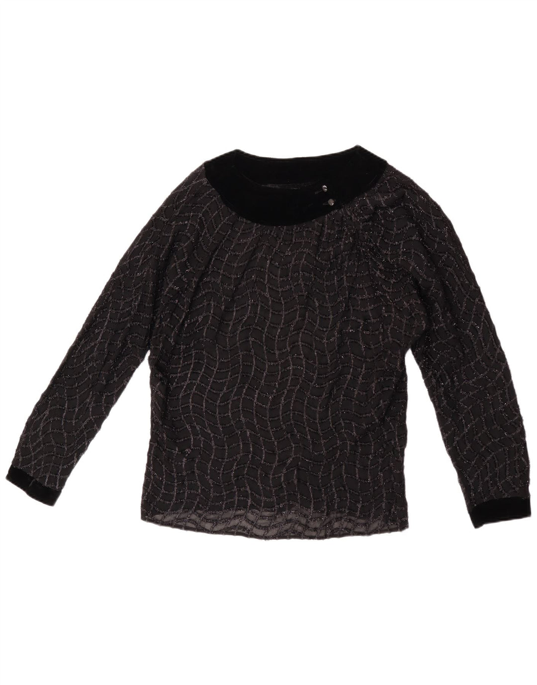 Camicetta trasparente da donna vintage top UK 16 grandi a righe nere