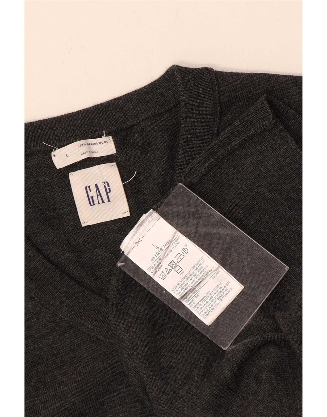 Maglione Gap da uomo con scollo a V, grande, in lana grigia