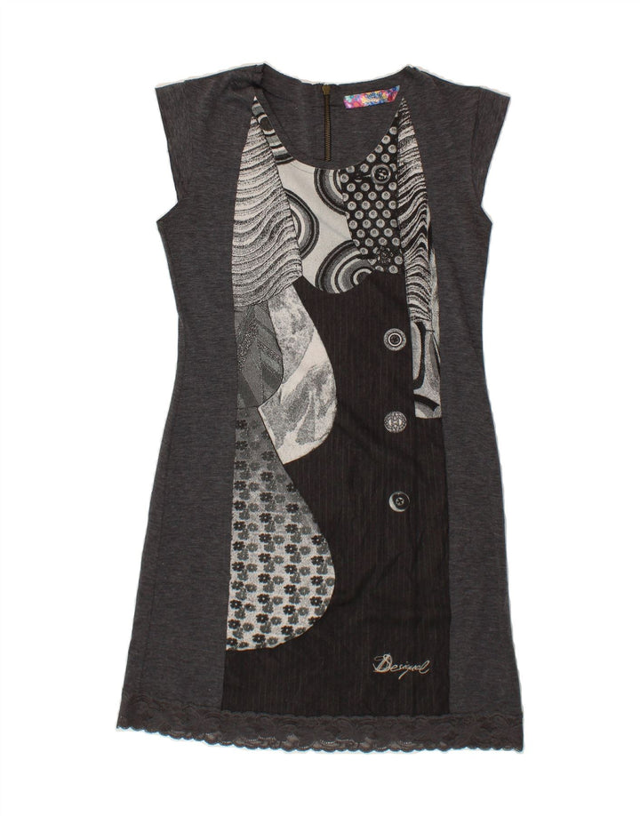 DESIGUAL Womens A-Line Dress UK 12 Medium Grey Floral Vintage Desigual and Second-Hand Desigual from Messina Hembry 