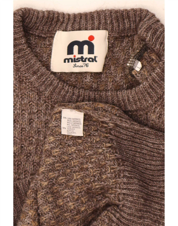 Maglione da uomo girocollo Mistral grande in lana marrone