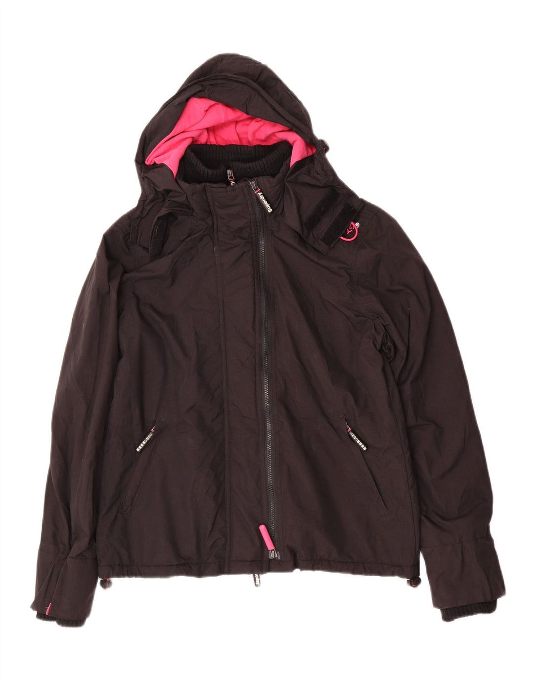 Giacca a vento da donna con cappuccio SUPERDRY UK 16 grande nera