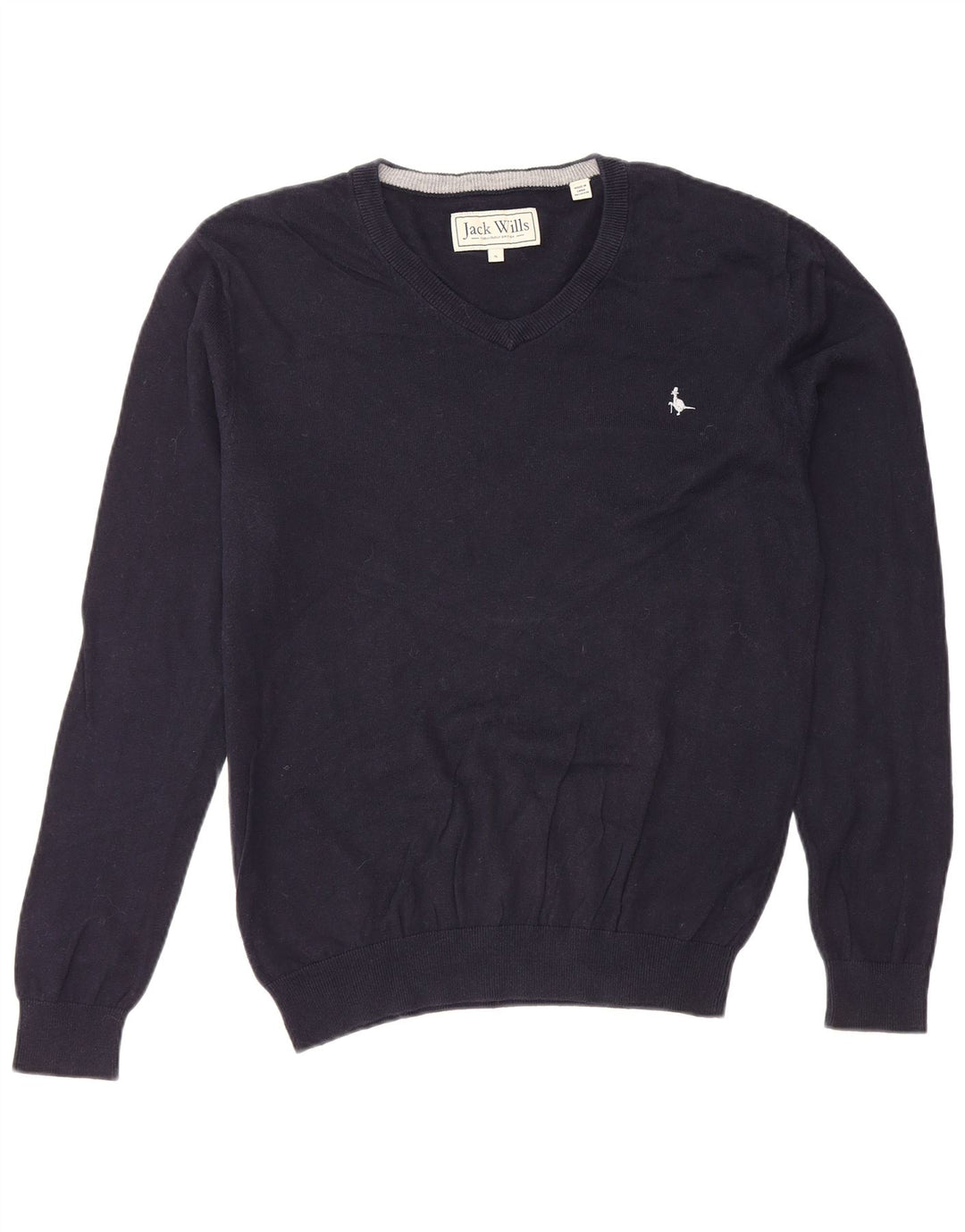 JACK WILLS Maglione da uomo con scollo a V piccolo in cotone blu navy