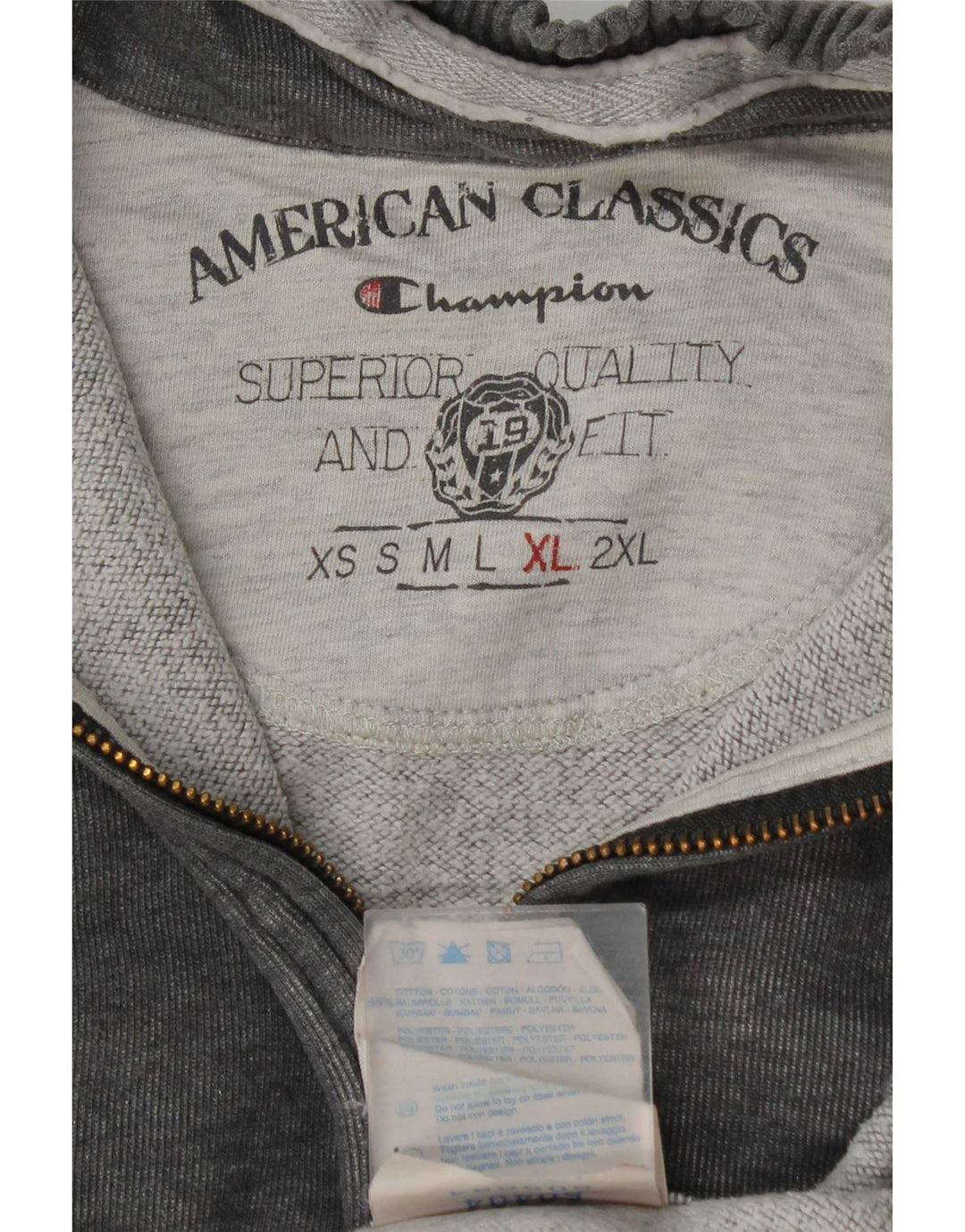 Felpa Champion da uomo con zip e collo, maglione XL, cotone grigio