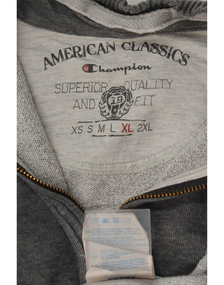 Felpa Champion da uomo con zip e collo, maglione XL, cotone grigio