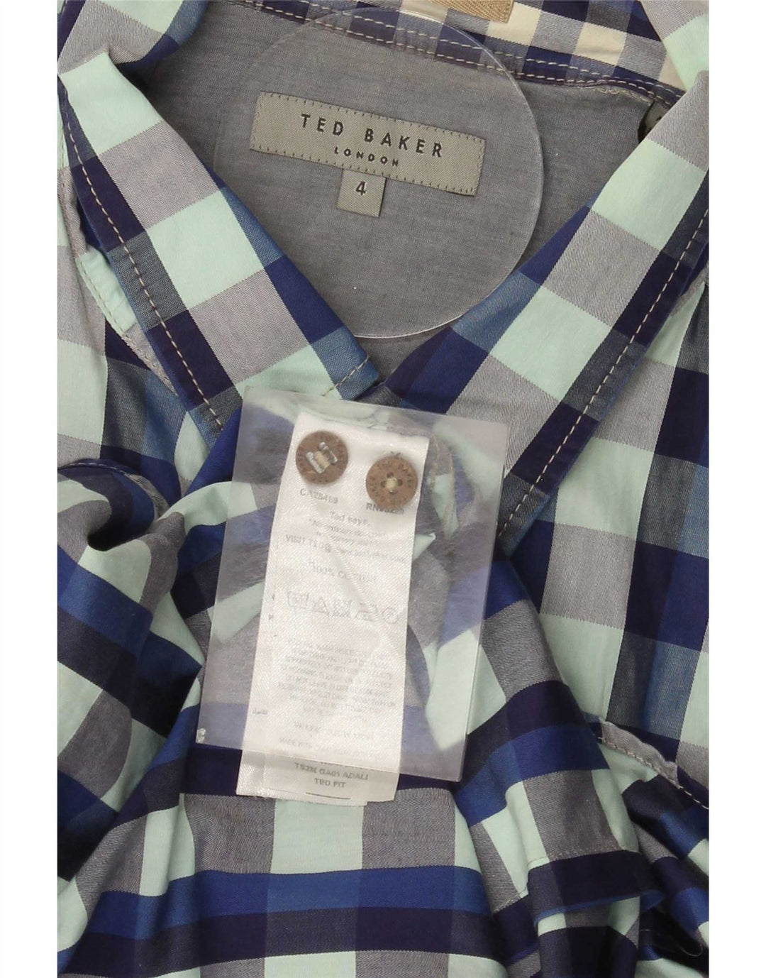 Ted Baker Camicia a maniche corte da uomo taglia 4 grande in cotone a quadretti blu