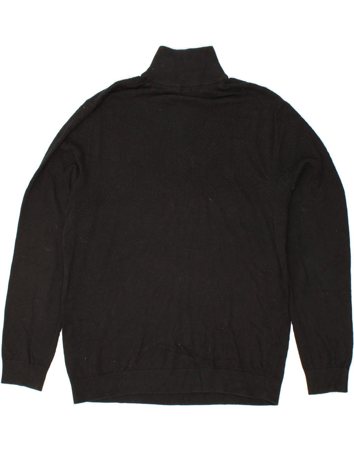 JACK & JONES Mens Premium Zip Neck Jumper Sweater Large Black Cotton Vintage Jack & Jones and Second-Hand Jack & Jones from Messina Hembry 