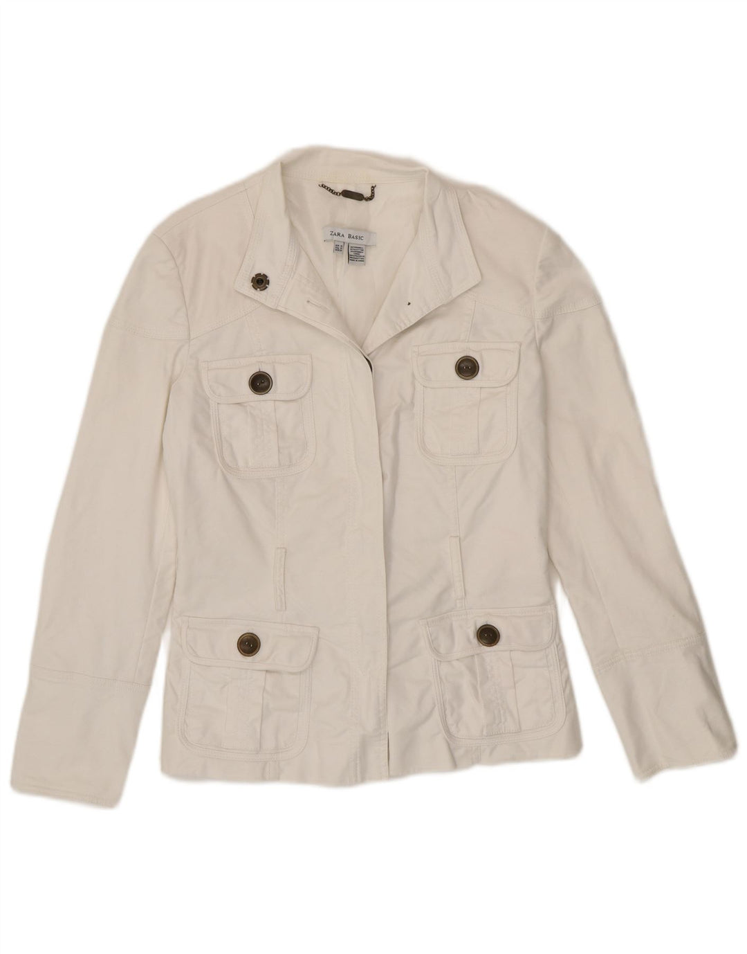 Giacca blazer utility da donna Zara UK 12 cotone bianco medio