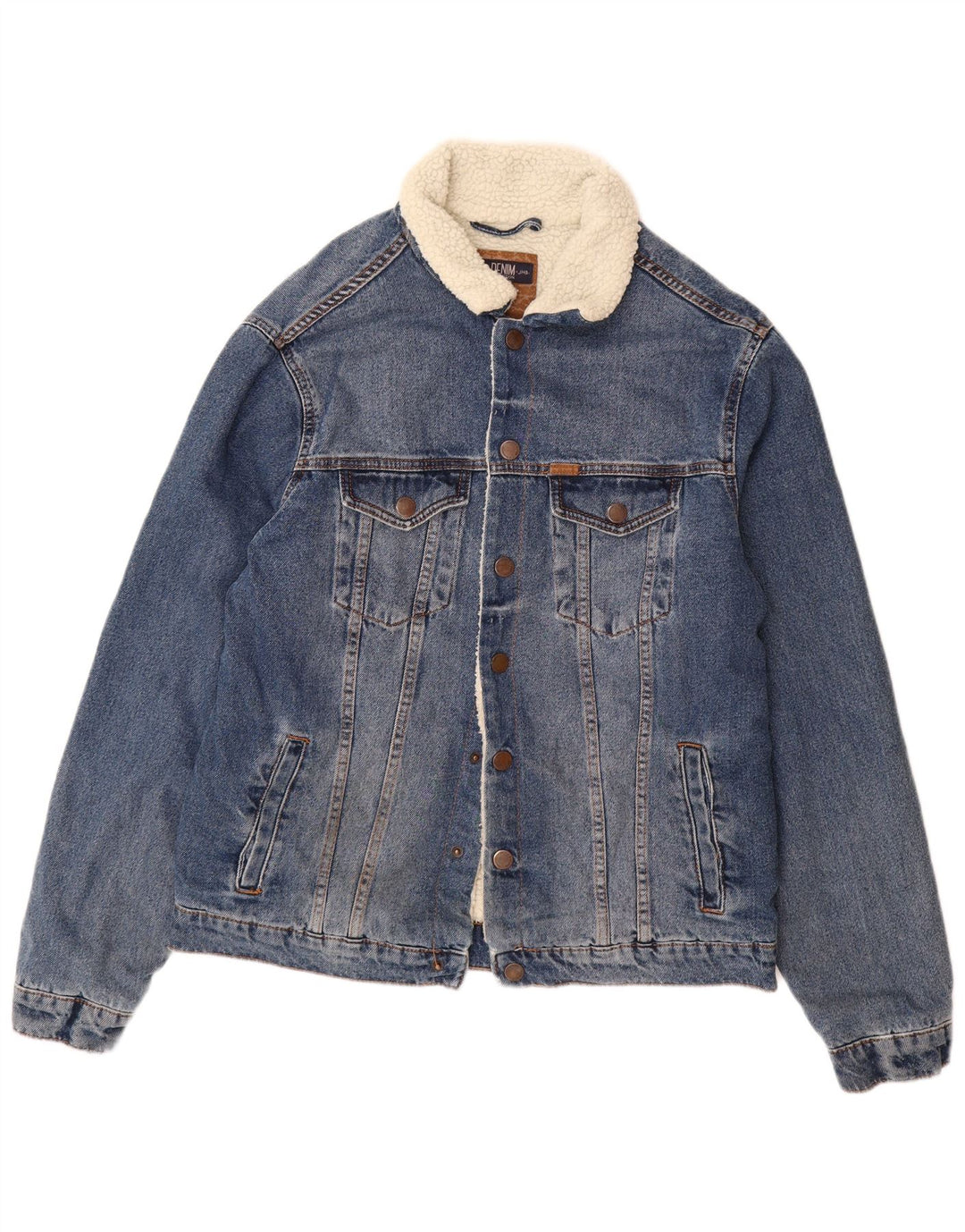 J. HART & BROS Mens Denim Sherpa Jacket UK 40 Large Blue Cotton