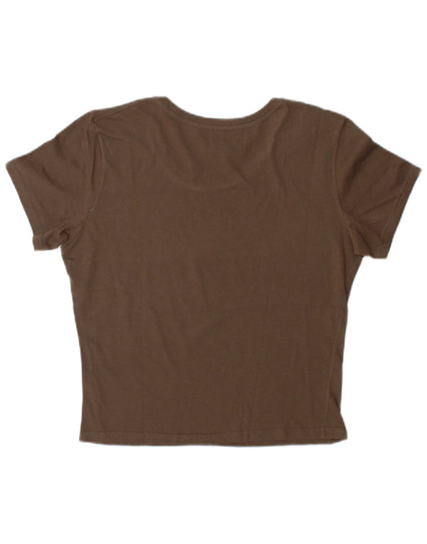 T-shirt grafica corta da donna Rifle Top UK 16 grande cotone marrone