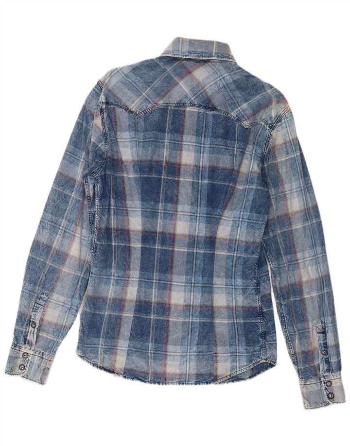 Camicia Western da Uomo Gas Grande Plaid Blu