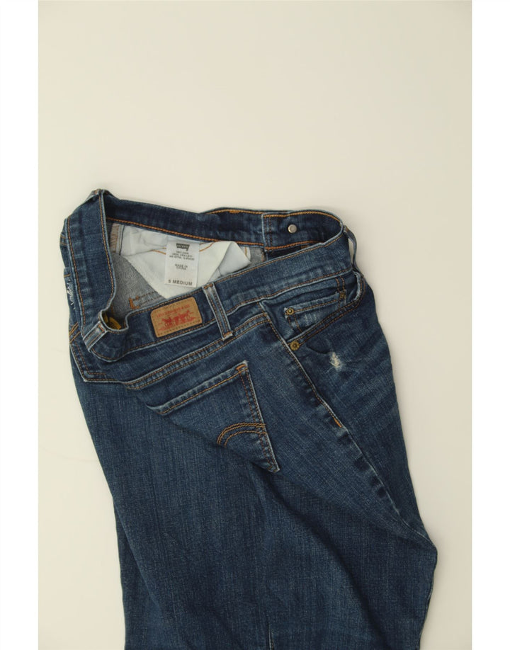 LEVI'S Womens 524 Distressed Bootcut Jeans US 5 Medium W28 L28 Navy Blue Vintage Levi's and Second-Hand Levi's from Messina Hembry 