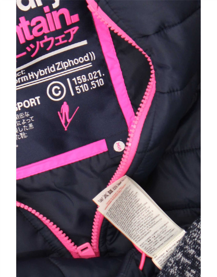 Giacca imbottita con cappuccio da donna Superdry UK 8 Small Poliestere screziato blu navy