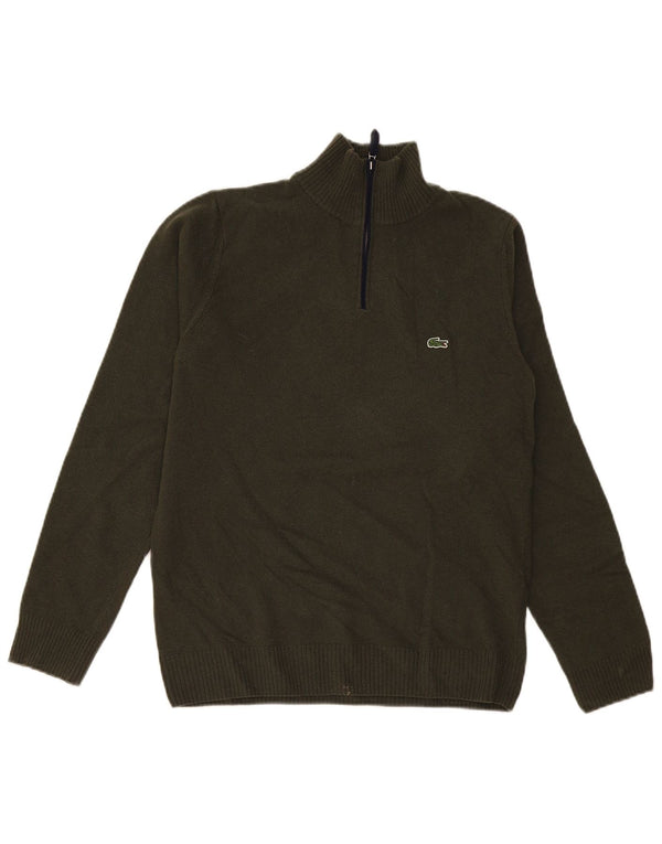 Maglione maglione da uomo con zip e collo Lacoste taglia 4 medio kaki lana vergine