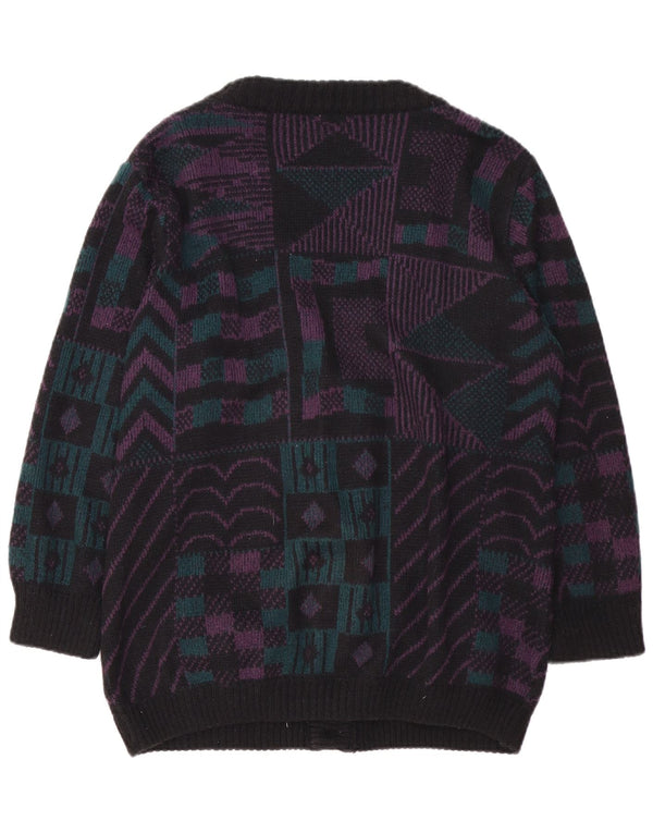 PIMET MAGLIERA Maglione cardigan da donna UK 18 XL Nero geometrico