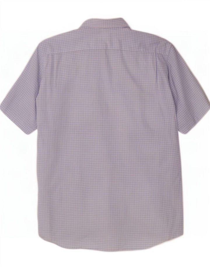 Camicia a maniche corte da uomo Lacoste taglia 40 in cotone a quadri blu medio