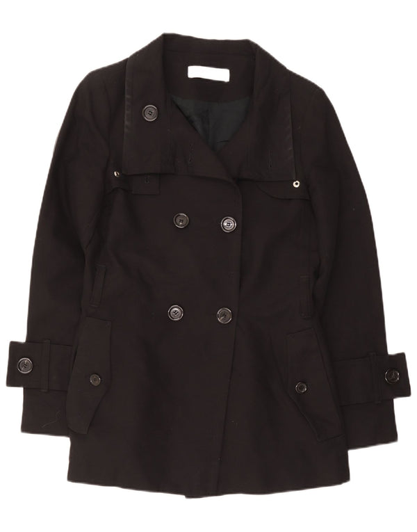 Zara Womens Pea Coat UK 14 Large Black Cotton