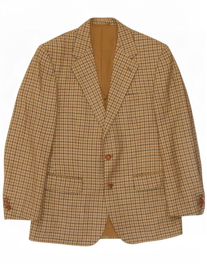 Giacca blazer vintage da uomo a 2 bottoni IT 50 grande lana vergine a quadretti beige
