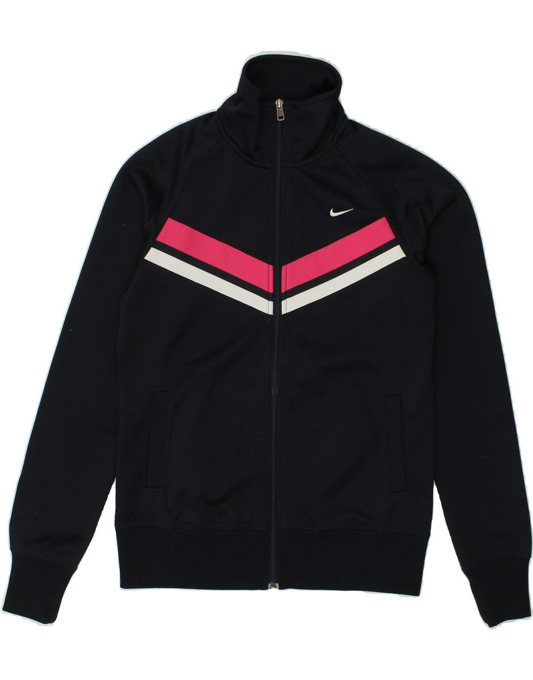 NIKE Womens Tracksuit Top Jacket UK 12/14 Medium Navy Blue Striped | Vintage Nike | Thrift | Second-Hand Nike | Used Clothing | Messina Hembry 