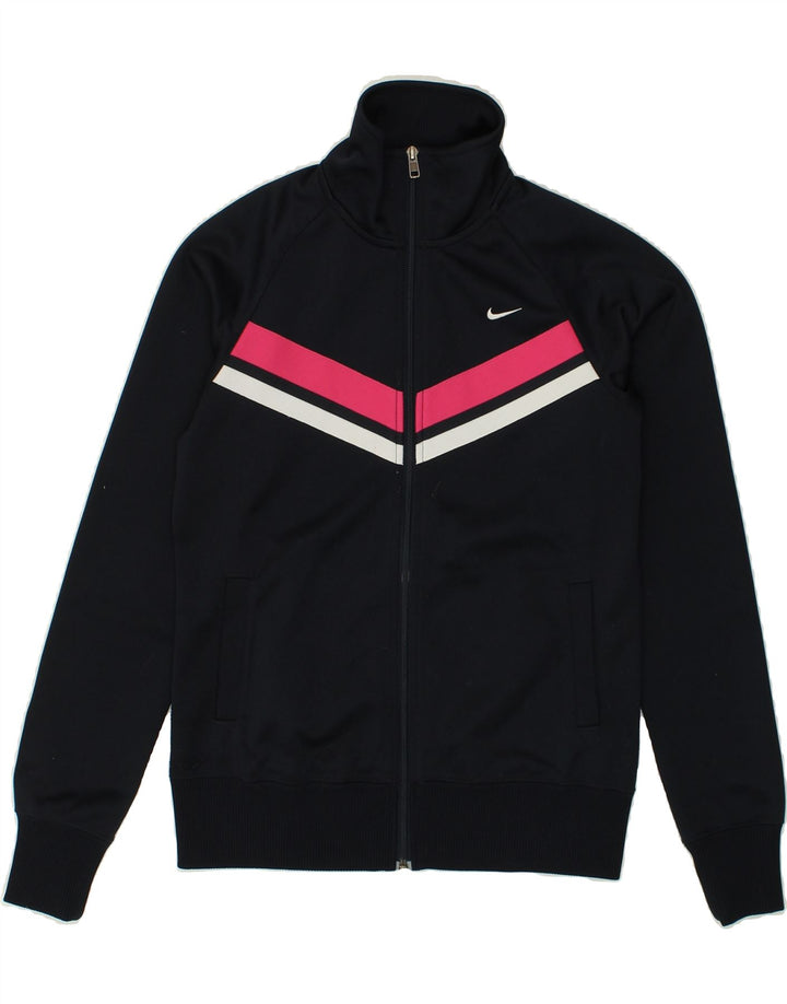 NIKE Womens Tracksuit Top Jacket UK 12/14 Medium Navy Blue Striped | Vintage Nike | Thrift | Second-Hand Nike | Used Clothing | Messina Hembry 