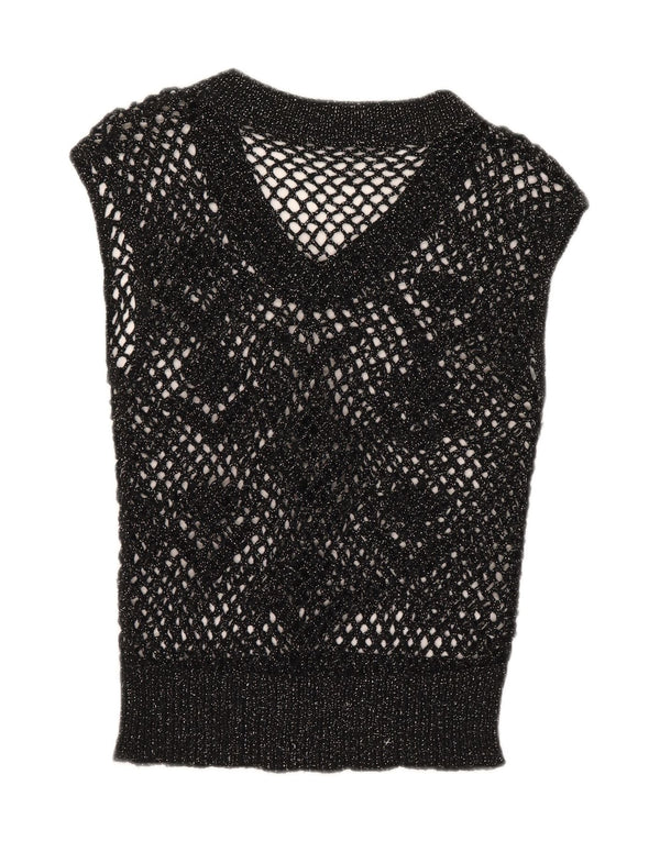 Canotta vintage da donna trasparente UK 12 medio nero