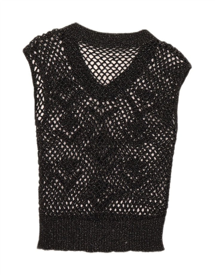Canotta vintage da donna trasparente UK 12 medio nero