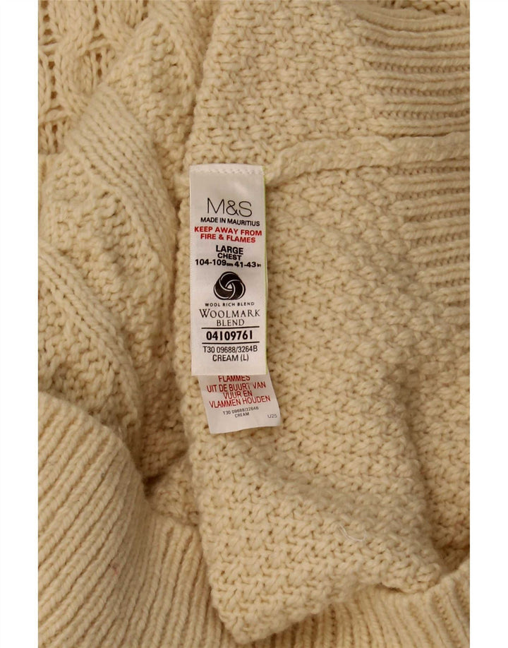 Maglione maglione girocollo da uomo Marks & Spencer grande lana d'agnello beige