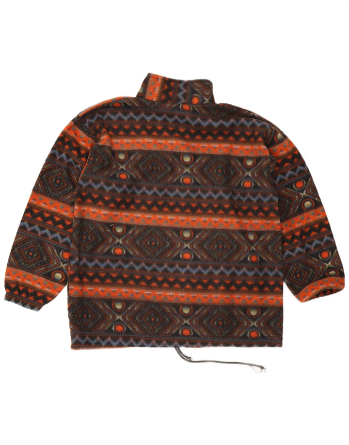 Maglione in pile da uomo vintage con zip e collo, grande, in poliestere geometrico multicolore